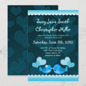 Blue Tortelduifjes Wedding 5x7 Portret Uitnodiging (Voorkant / Achterkant)