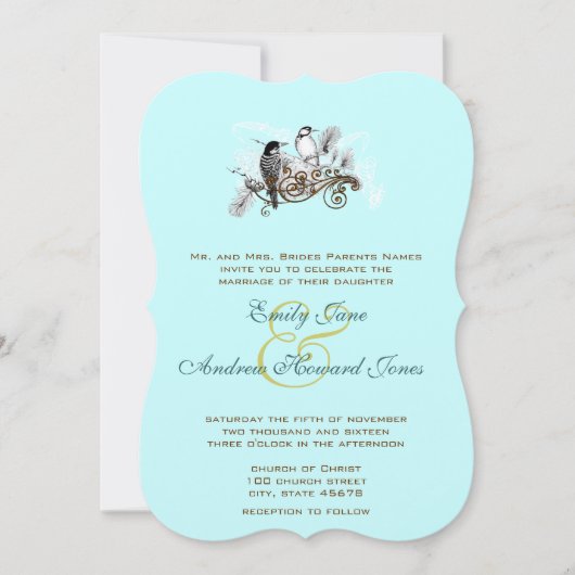 Blue Tortelduifjes Wedding Invitation Kaart (Voorkant)
