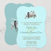 Blue  Tortelduifjes Wedding Invitation Kaart (Voorkant / Achterkant)