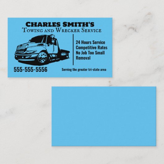 Blue Tow Truck Wrecker Visitekaartje (Voorkant / Achterkant)