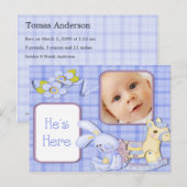 Blue Toys Fotogeboorteaankondiging Aankondigingskaart (Voorkant / Achterkant)