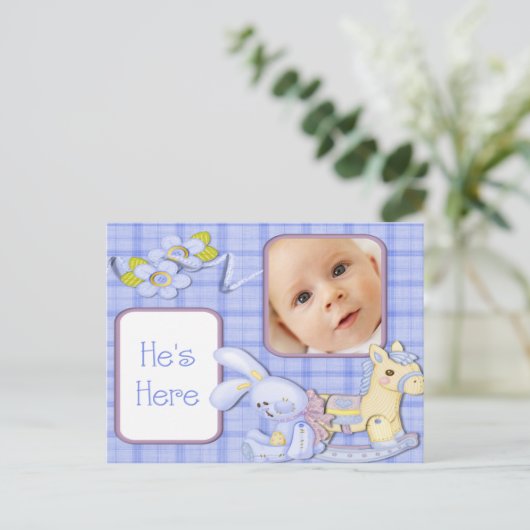 Blue Toys Fotogeboorteaankondiging Aankondigingskaart (Staand voorkant)