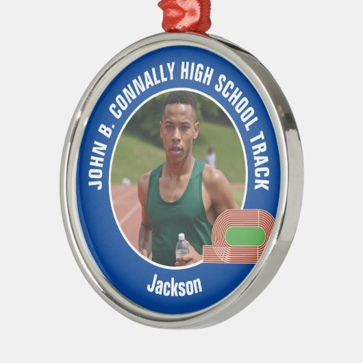 Blue Track & Field Photo High School Christmas Metalen Ornament (Links)