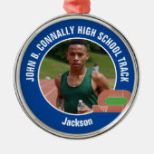 Blue Track & Field Photo High School Christmas Metalen Ornament (Voorkant)