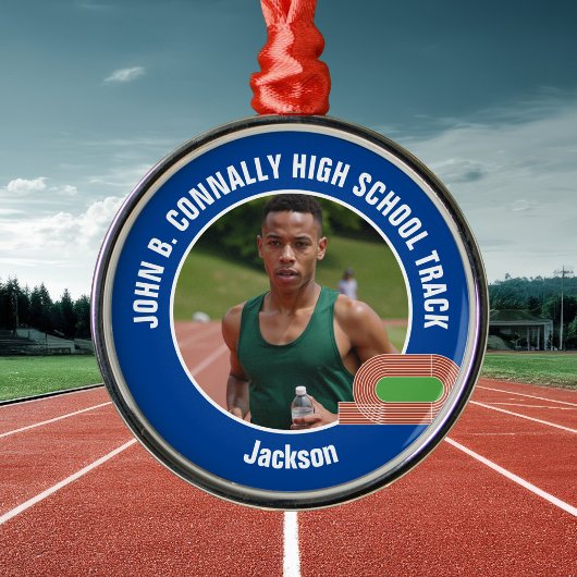 Blue Track & Field Photo High School Christmas Metalen Ornament