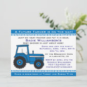 Blue Tractor Baby shower Invitation Kaart (Staand voorkant)
