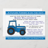 Blue Tractor Baby shower Invitation Kaart (Voorkant / Achterkant)