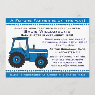 Blue Tractor Baby shower Invitation Kaart