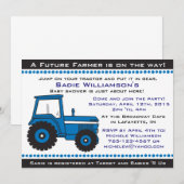Blue Tractor Baby shower Invitation Kaart (Voorkant / Achterkant)