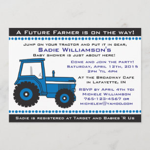 Blue Tractor Baby shower Invitation Kaart