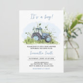 Blue Tractor Baby shower Kaart (Staand voorkant)