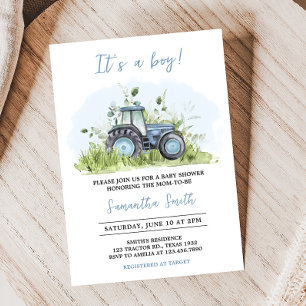 Blue Tractor Baby shower Kaart