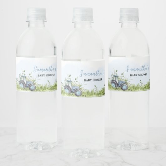 Blue Tractor Baby shower Waterfles Etiket (Flessen)