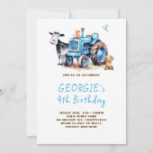 Blue Tractor Barnyard Verjaardagsfeest Kaart (Voorkant)