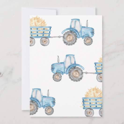 Blue Tractor Birthday Party Invitation Kaart (Achterkant)