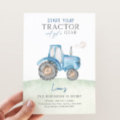 Blue Tractor Birthday Party Invitation Kaart