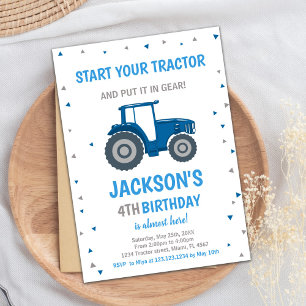 Blue Tractor Birthday-uitnodigingen Kaart