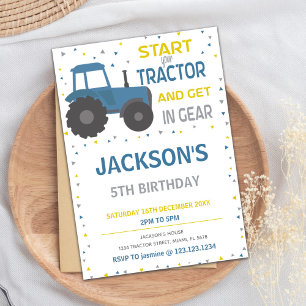 Blue Tractor Birthday-uitnodigingen Kaart