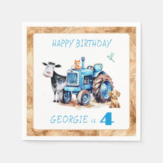 Blue Tractor Boerderij Verjaardagsfeest Servetten (Voorkant)