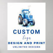Blue Tractor Custom gepersonaliseerd verjaardagste Poster (Voorkant)