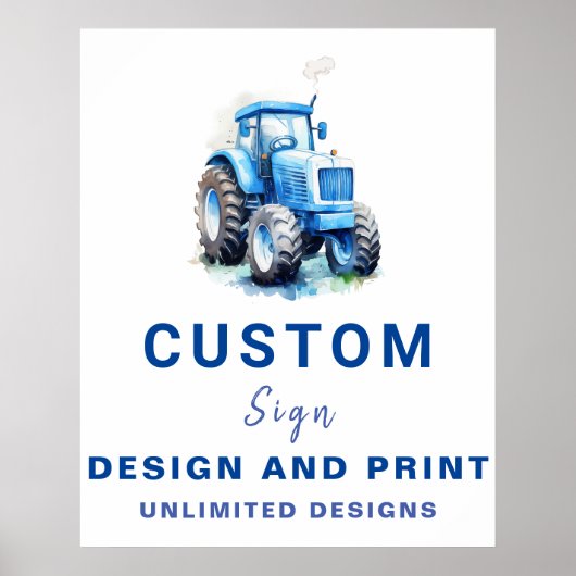 Blue Tractor Custom gepersonaliseerd verjaardagste Poster (Voorkant)