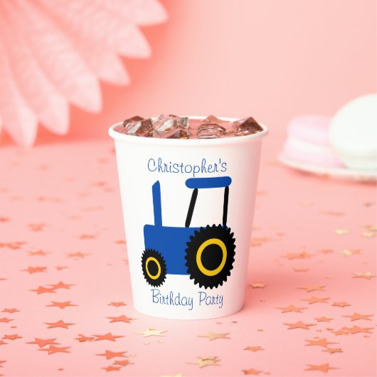 Blue Tractor Design gepersonaliseerd verjaardagsfe Papieren Bekers (Insitu)