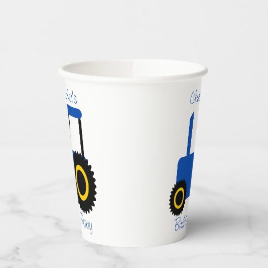 Blue Tractor Design gepersonaliseerd verjaardagsfe Papieren Bekers (Links)
