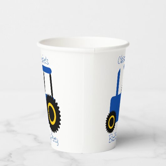 Blue Tractor Design gepersonaliseerd verjaardagsfe Papieren Bekers (Rechts)
