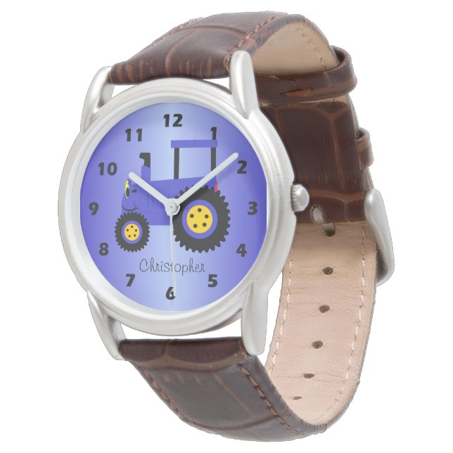 Blue Tractor Design Personalised Horloge (Gekanteld)