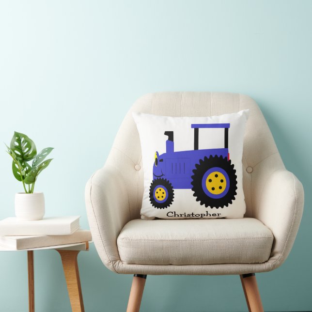 Blue Tractor Design Personalised Kussen (Stoel)