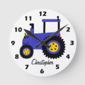 Blue Tractor Design Personalised Ronde Klok (Voorkant)