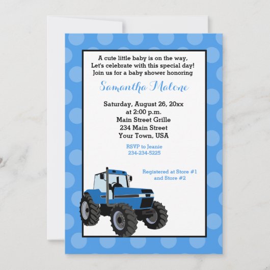 Blue Tractor Farming Baby shower Invitation #2 Kaart (Voorkant)