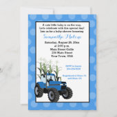 Blue Tractor Farming Baby shower Invitation Kaart (Voorkant)