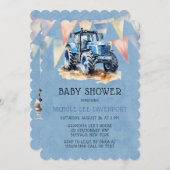 Blue Tractor Flag Waterverf Boy Baby shower Kaart (Voorkant / Achterkant)