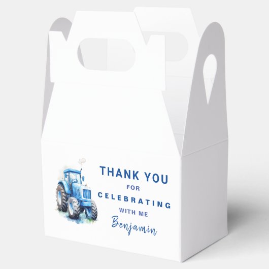 Blue Tractor Gable Box Sjabloon Boy Verjaardag Bedankdoosjes (Geopend)