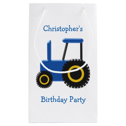 Blue Tractor Gepersonaliseerd Verjaardagsfeest Klein Cadeauzakje (Achterkant)