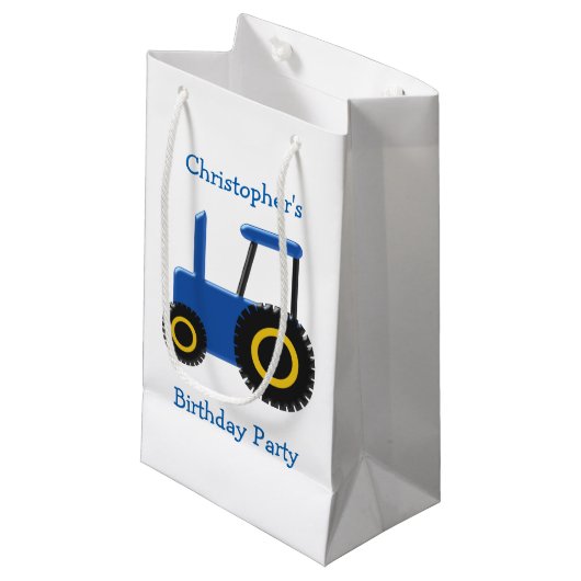 Blue Tractor Gepersonaliseerd Verjaardagsfeest Klein Cadeauzakje (Voorkant Gekanteld)