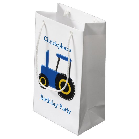 Blue Tractor Gepersonaliseerd Verjaardagsfeest Klein Cadeauzakje (Achterkant Gekanteld)