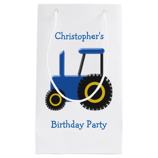 Blue Tractor Gepersonaliseerd Verjaardagsfeest Klein Cadeauzakje (Voorkant)