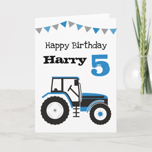 Blue Tractor Gepersonaliseerde leeftijd Verjaardag Kaart (Voorkant)