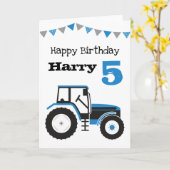 Blue Tractor Gepersonaliseerde leeftijd Verjaardag Kaart (Gele Bloem)