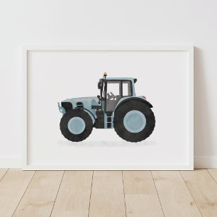 Blue Tractor Kinder Room Decor Poster