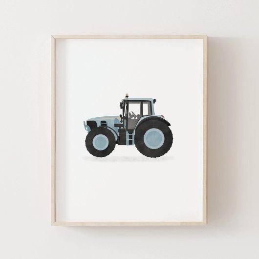 Blue Tractor Kinder Room Decor Poster