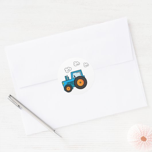 Blue Tractor Ronde Sticker (Envelop)