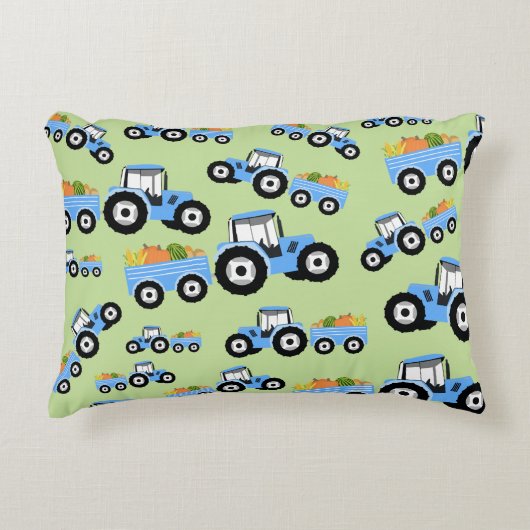 Blue Tractor Truck Boerderij Produce Accent Kussen (Voorkant)
