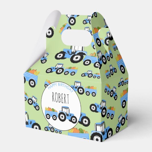 Blue Tractor Truck Boerderij Produce Birthday Bedankdoosjes (Voorkant Zijde)