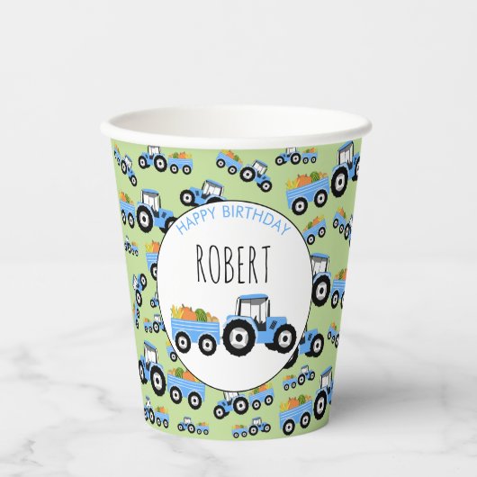 Blue Tractor Truck Boerderij Produce Birthday Papieren Bekers (Voorkant)