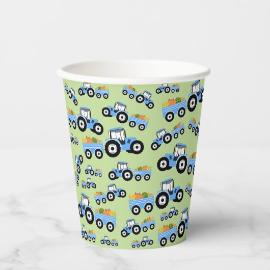 Blue Tractor Truck Boerderij Produce Papieren Bekers (Voorkant)
