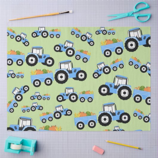 Blue Tractor Truck Boerderij Produce Tissuepapier