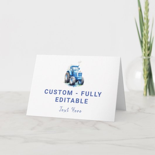 Blue Tractor Verjaardag Gevouwen Voedsel Tent Kaar Bedankkaart (Voorkant)